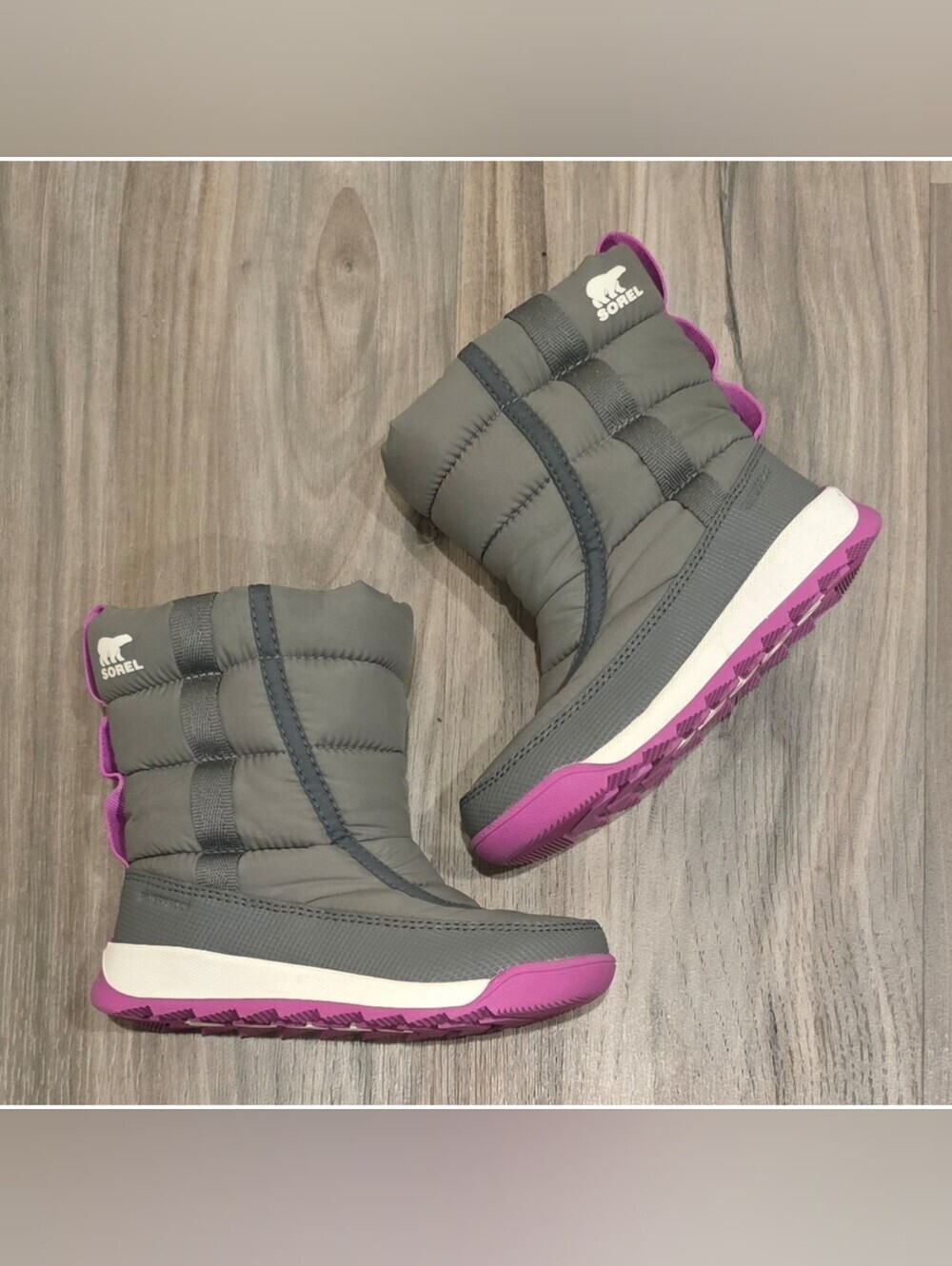 Sorel Whitney II Puffy Mid Waterproof Winter Boots Gray Purple Toddler Size 10
